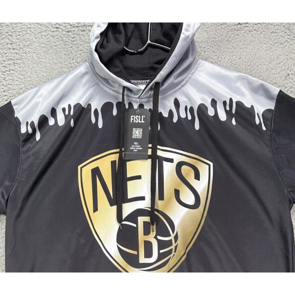 Brooklyn Nets Hoodie Sweatshirt Adult XL Black Basketball Sweater FISLL Mens NEW